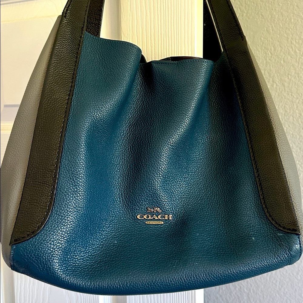 COACH Hadley Color Block Polished Pebble Leather Hobo Bag in Peacock